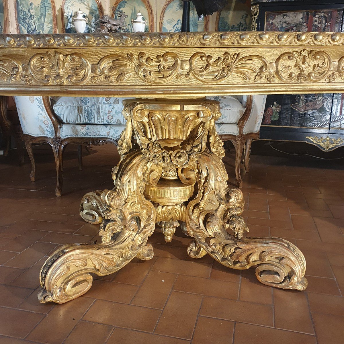 Important Guéridon En Bois Doré Du XIXème Siècle-photo-3