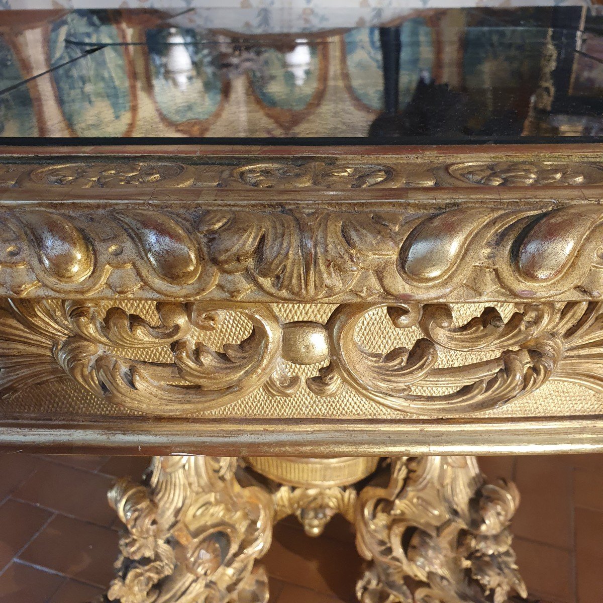 Important Guéridon En Bois Doré Du XIXème Siècle-photo-4
