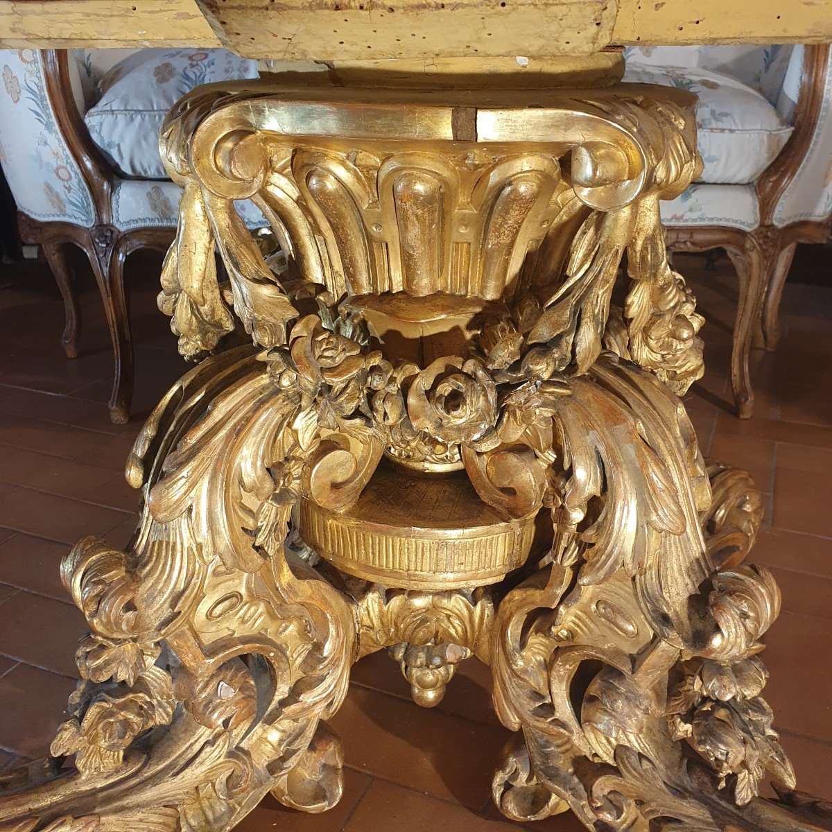 Important Guéridon En Bois Doré Du XIXème Siècle-photo-2