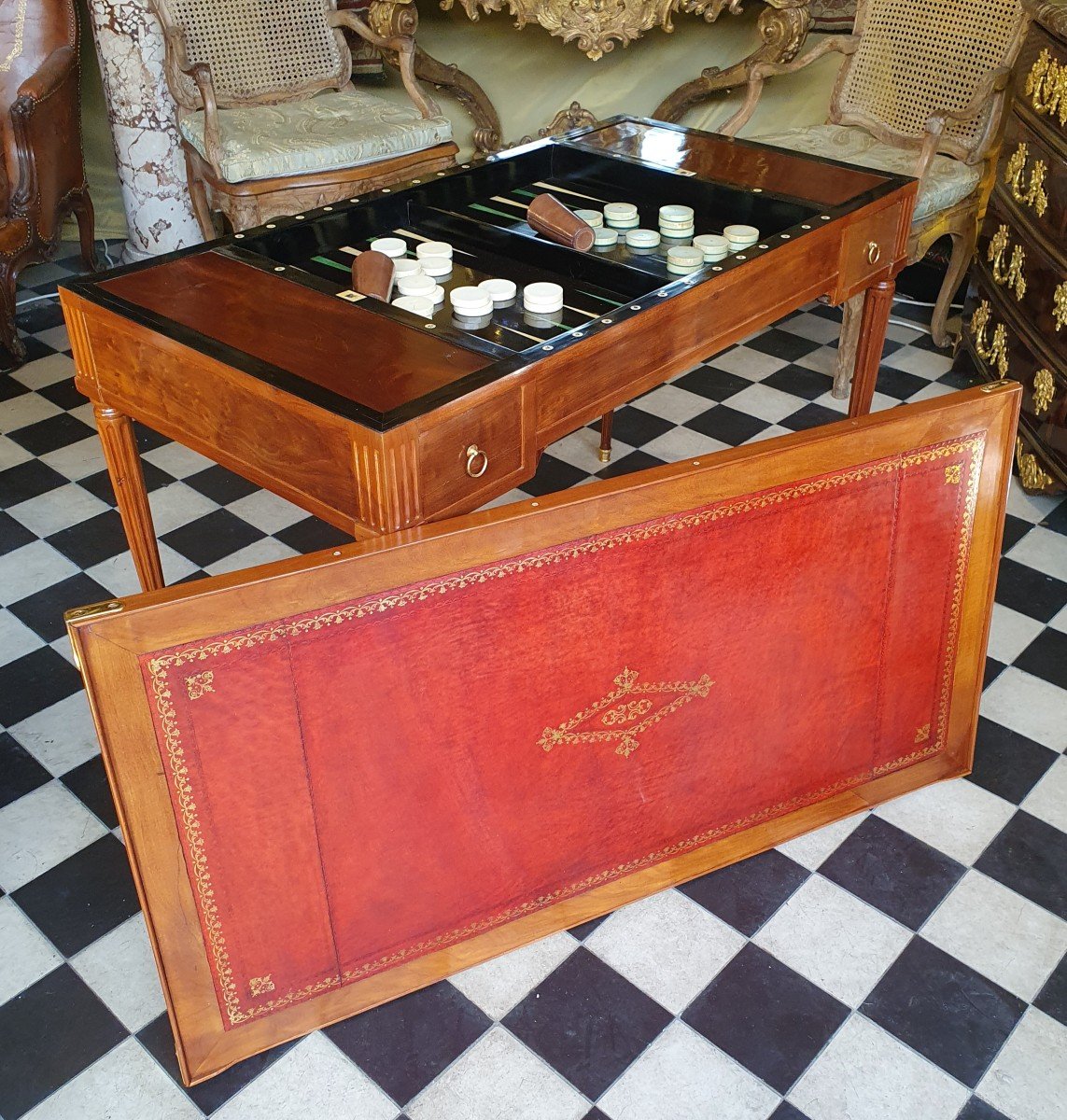 Mahogany Tric-trac Table Louis XVI Period-photo-2