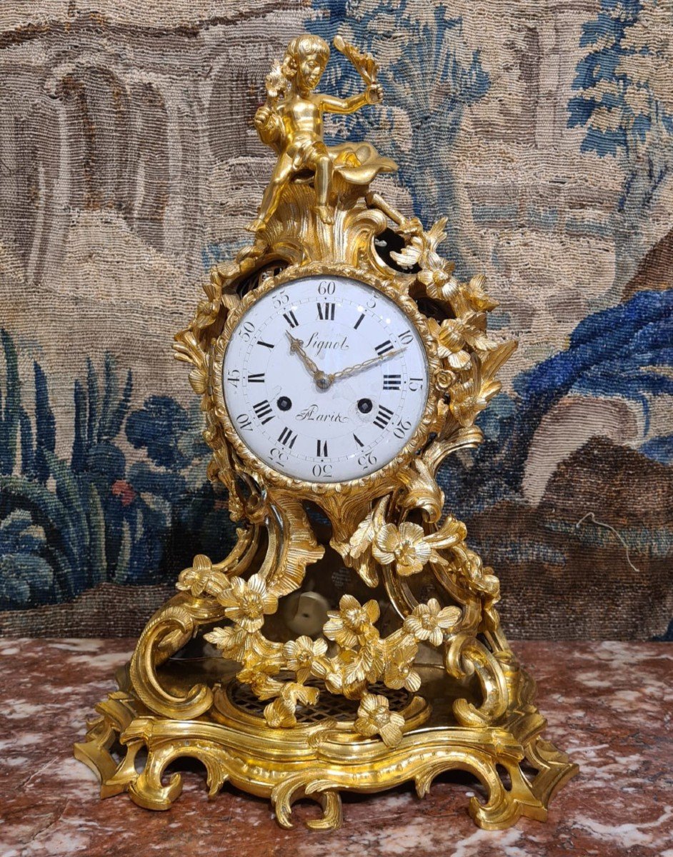 Pendulum In Gilt Bronze Louis XV Period-photo-6