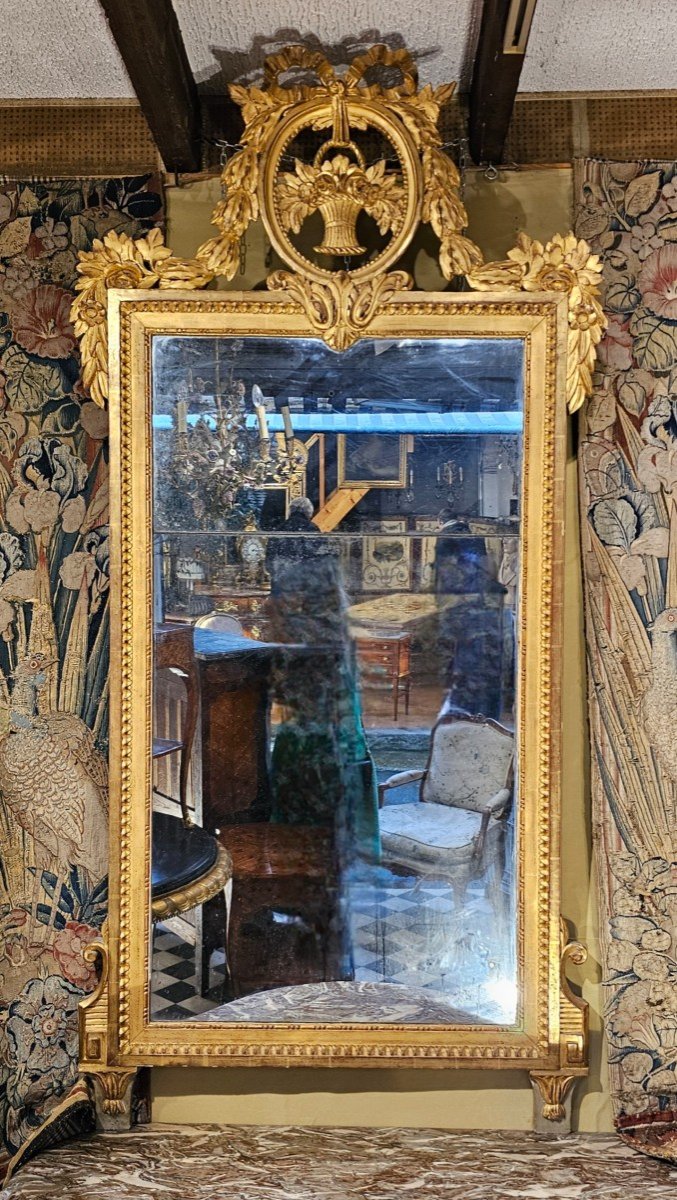 Grand Miroir En Bois Doré Epoque Louis XVI