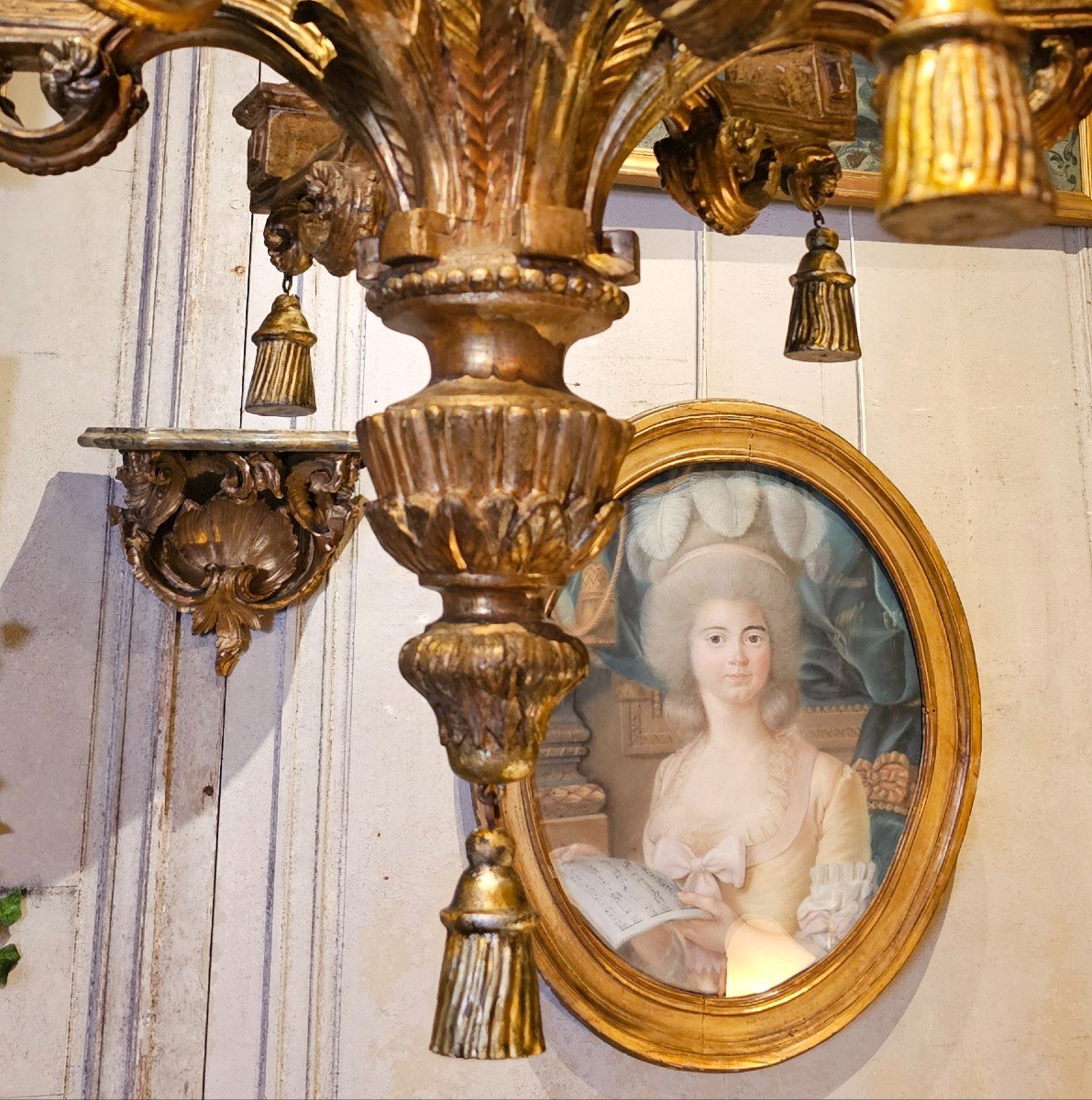 Chandelier In Golden Wood Louis XVI Period-photo-2