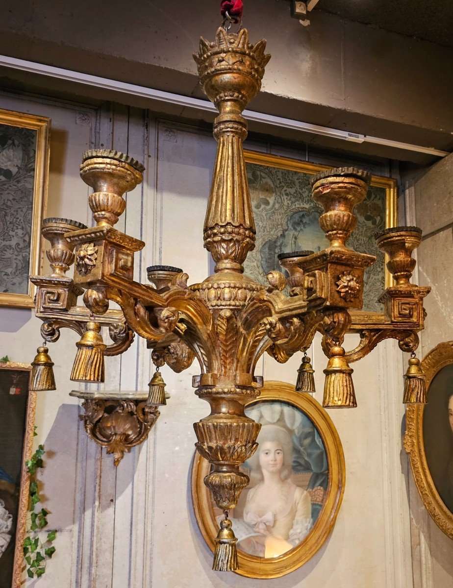 Chandelier In Golden Wood Louis XVI Period-photo-3