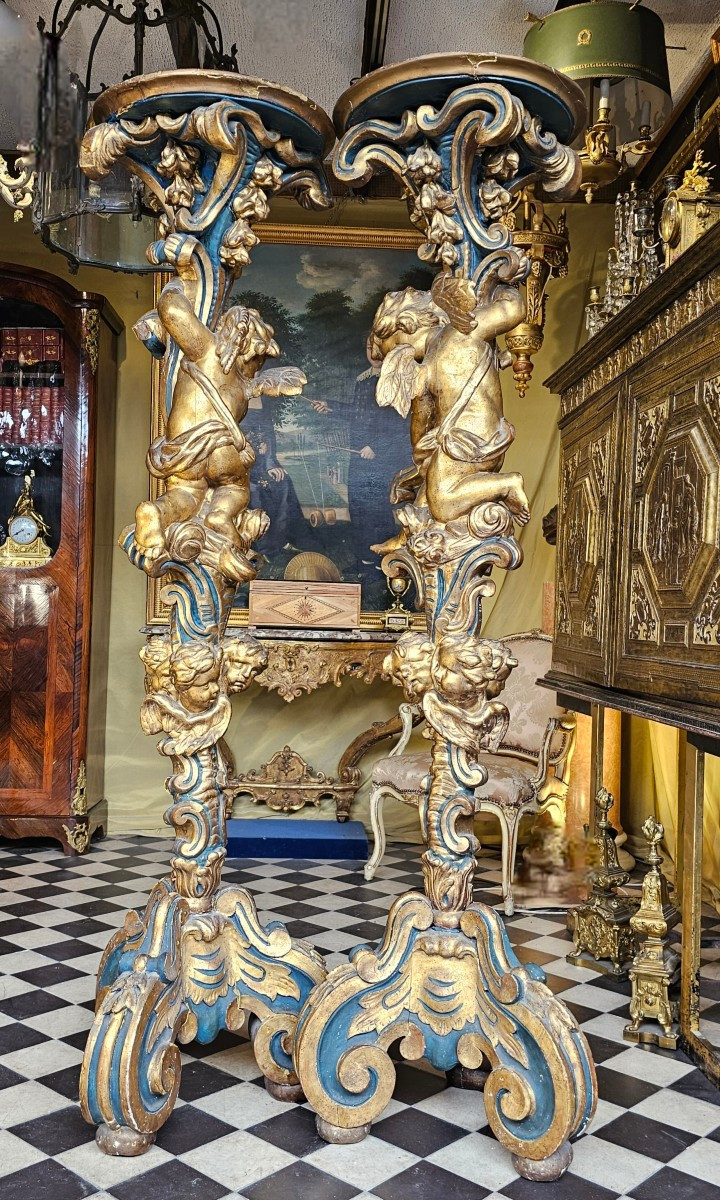 Importante Paire De Porte Torchères Epoque XVIIIème Siècle-photo-5