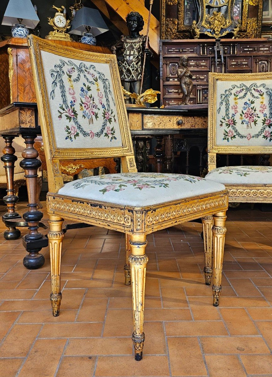 Suite de Six Chaises de Style Louis XVI-photo-3