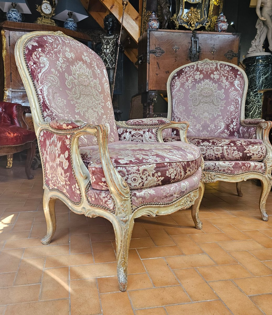 Paire de Bergères à Dossiers à la Reine Style Louis XV-photo-3