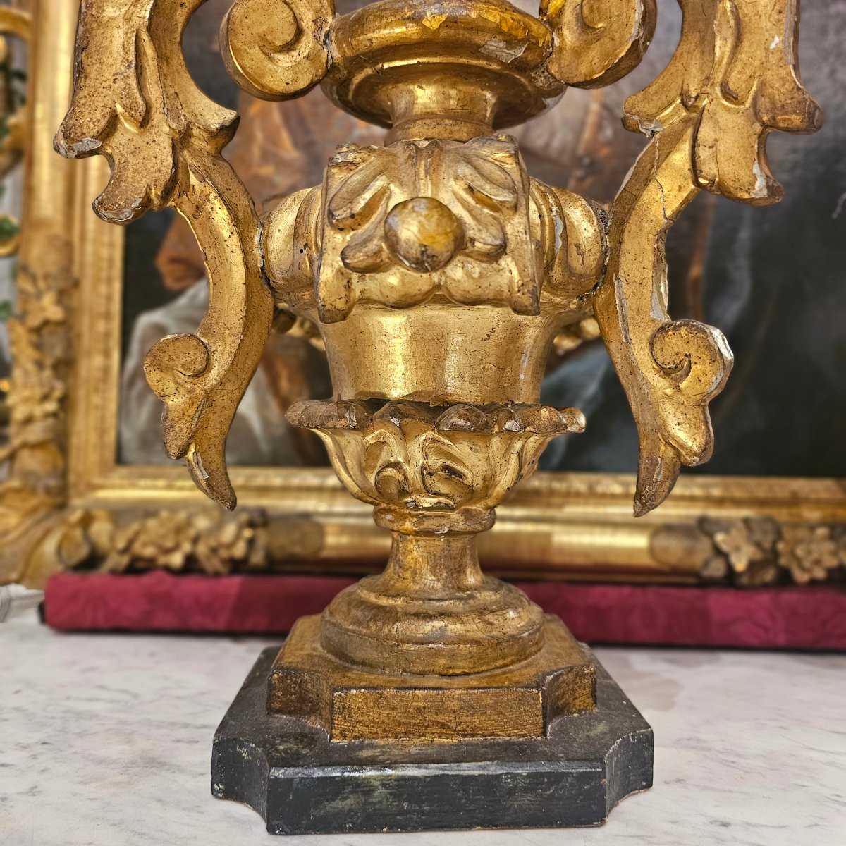 Paire de'Urnes en Bois Doré Epoque Louis XIV-photo-4