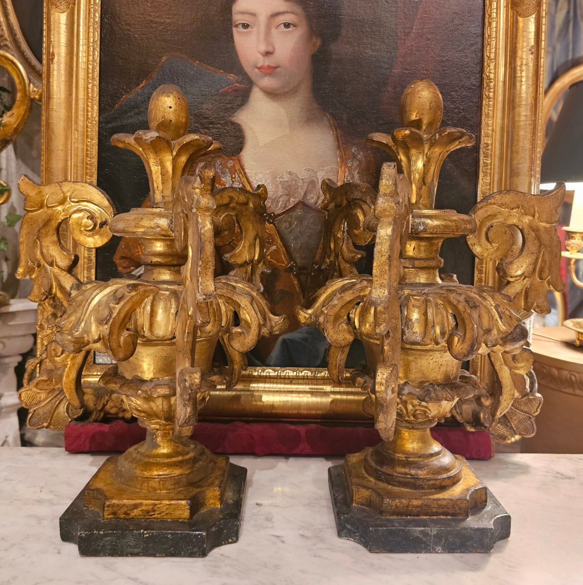 Paire de'Urnes en Bois Doré Epoque Louis XIV-photo-2