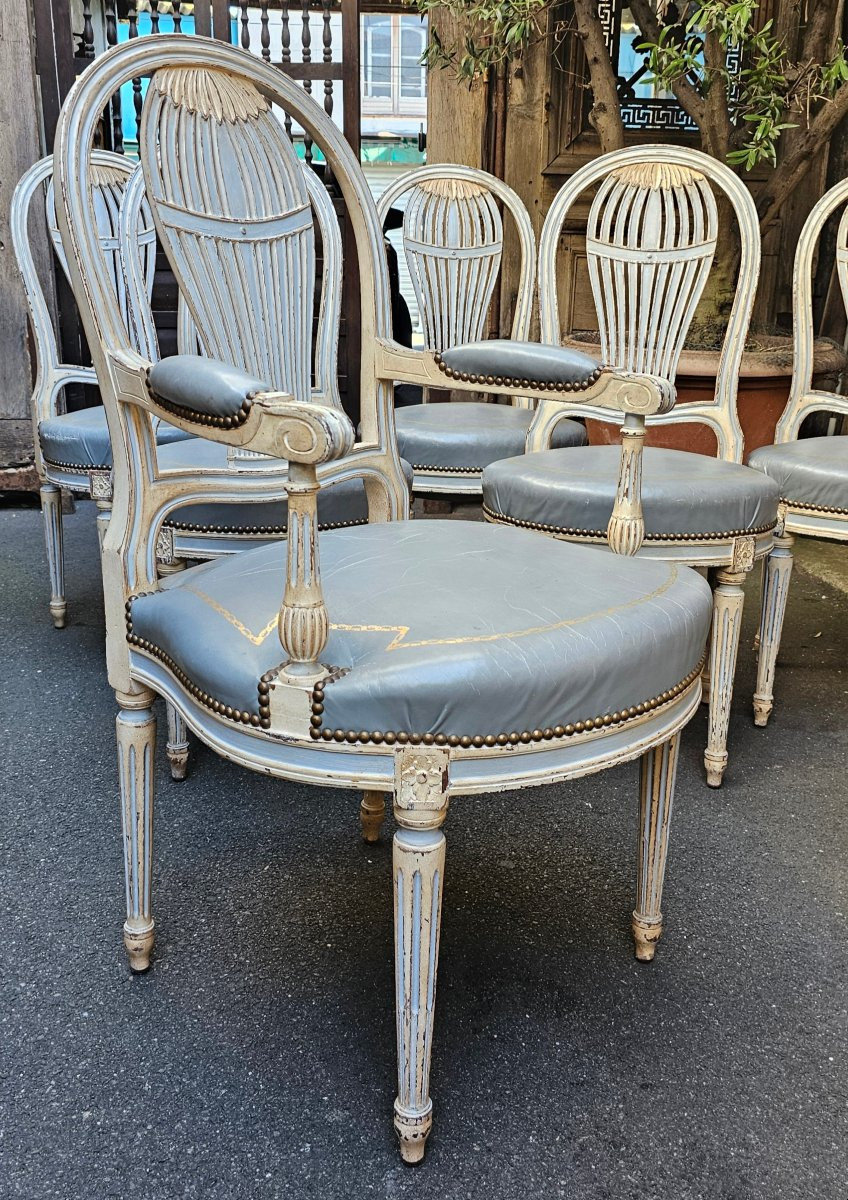 Ensemble de Six Chaises et Deux Fauteuils de Style Louis XVI-photo-2