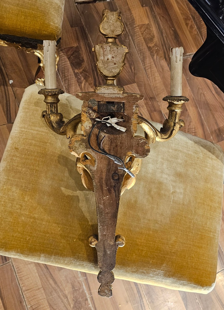 Pair Of Large Gilded Wooden Wall Sconces No. 1 -photo-3
