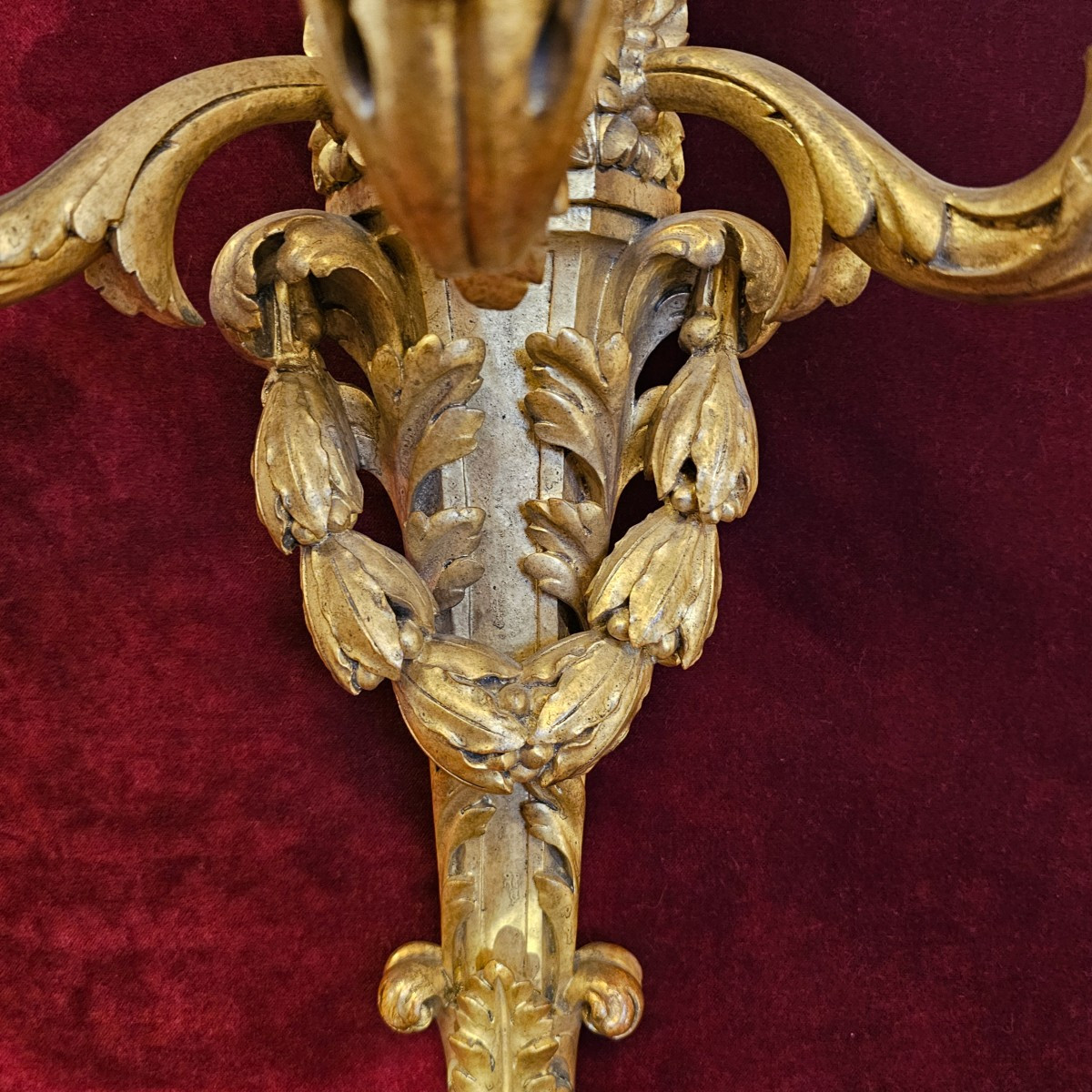 Pair Of Large Gilded Wooden Wall Sconces No. 2-photo-3