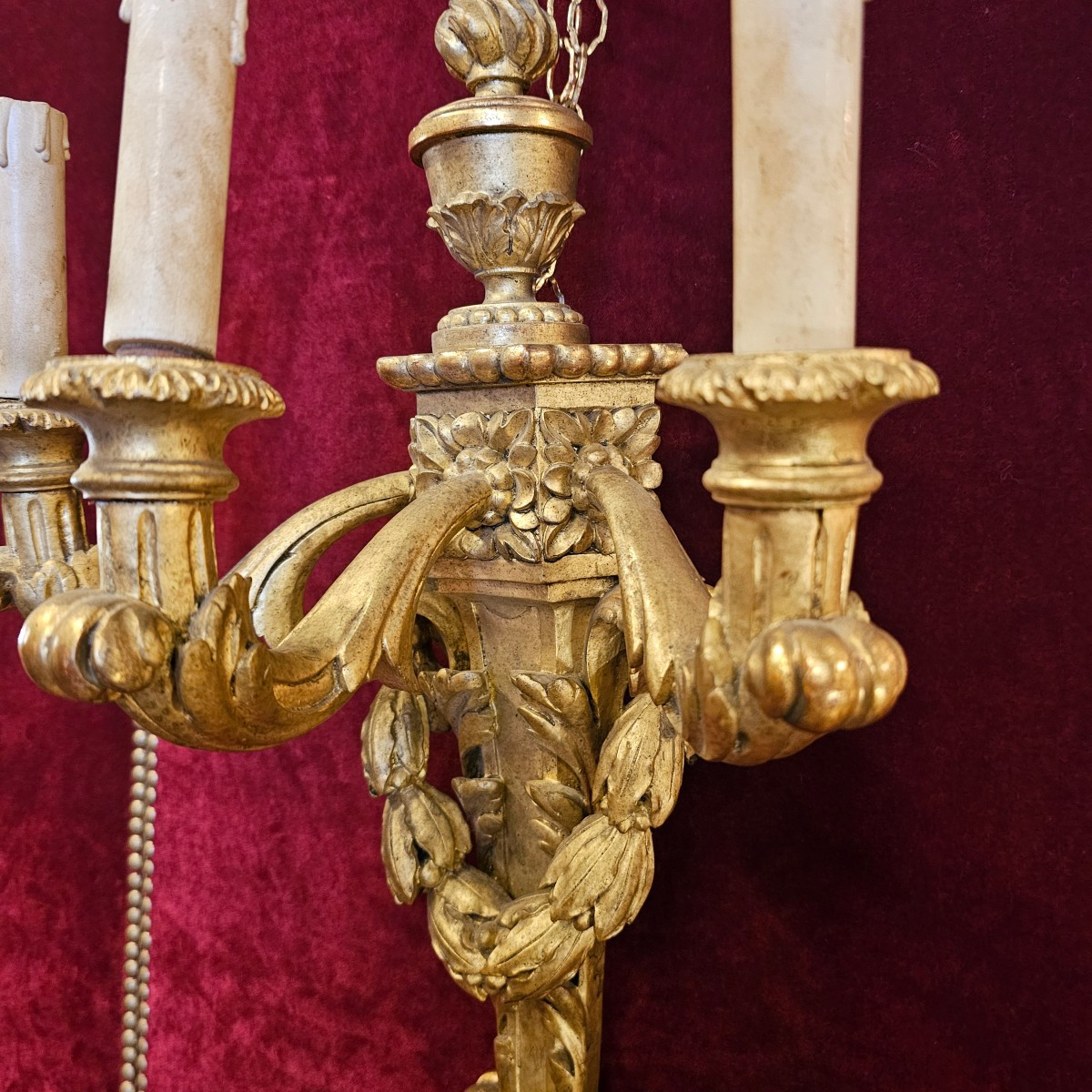 Pair Of Large Gilded Wooden Wall Sconces No. 2-photo-4