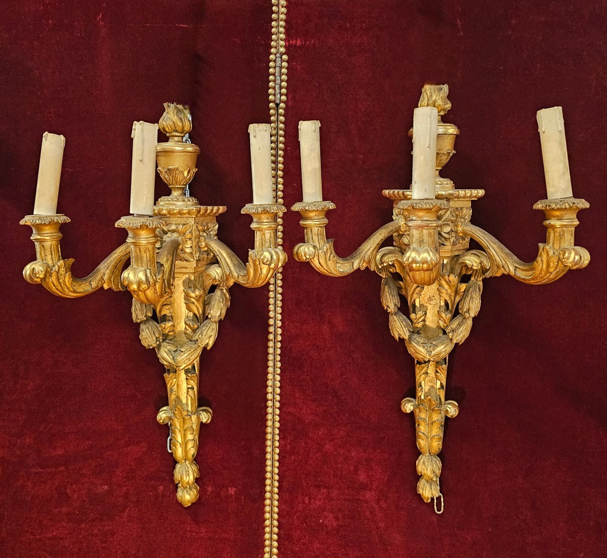 Pair Of Large Gilded Wooden Wall Sconces No. 2