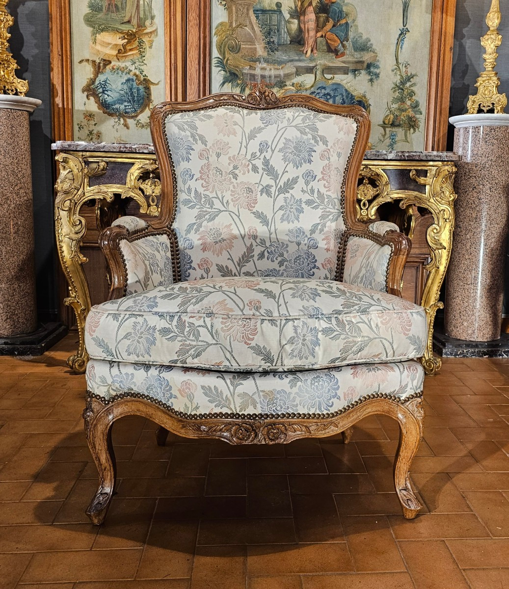 Louis XV Period Natural Wood Bergère