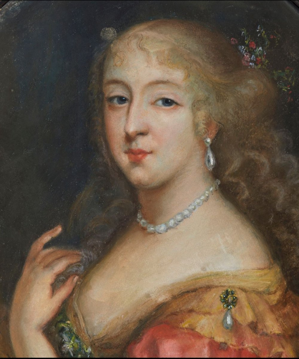 Portrait Of Anne-marie Louise d'Orléans In Pastel, Louis XIV Period-photo-3