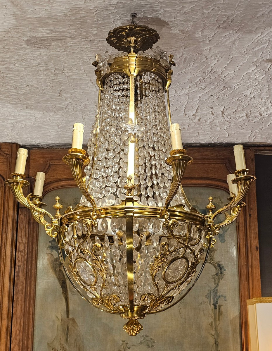 19th Century Bronze Basket-shaped Chandelier