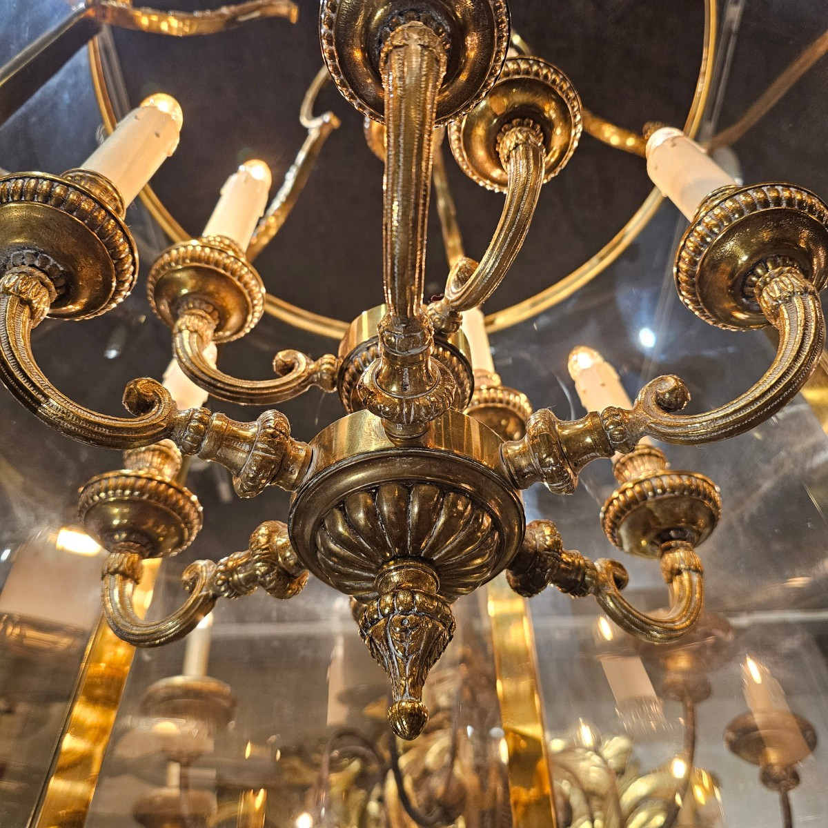 Grande Lanterne en Bronze Doré de Style Louis XVI-photo-2