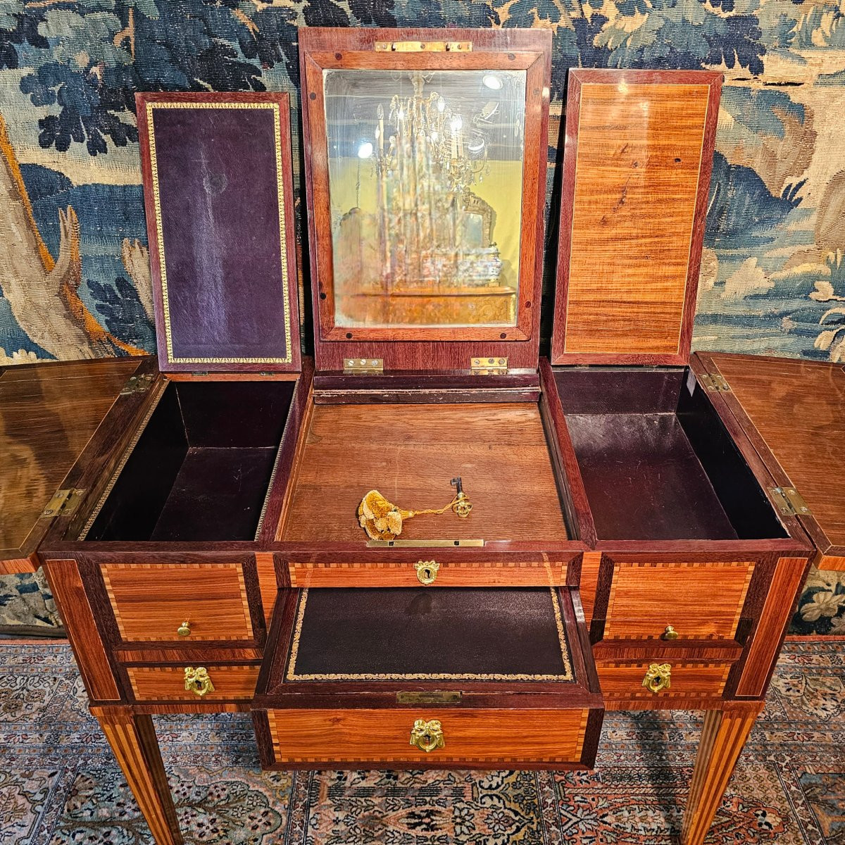 Coiffeuse en Marqueterie de Fleurs Epoque Louis XVI-photo-3