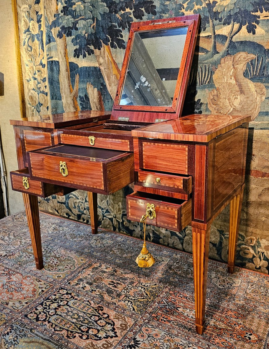 Coiffeuse en Marqueterie de Fleurs Epoque Louis XVI-photo-4
