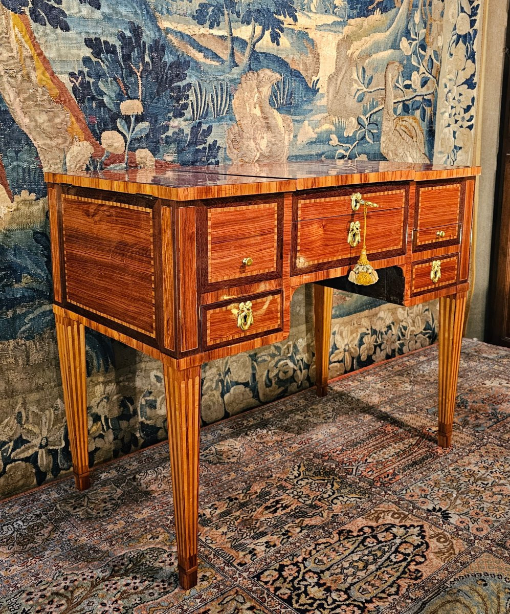 Coiffeuse en Marqueterie de Fleurs Epoque Louis XVI-photo-1