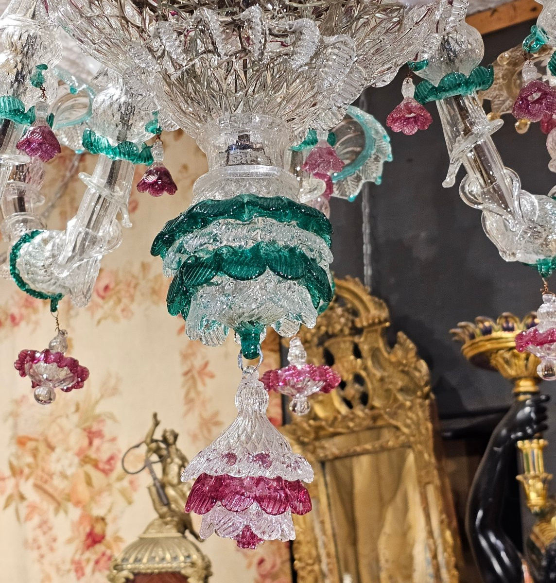 Important Venetian Glass Chandelier Circa 1900-photo-2
