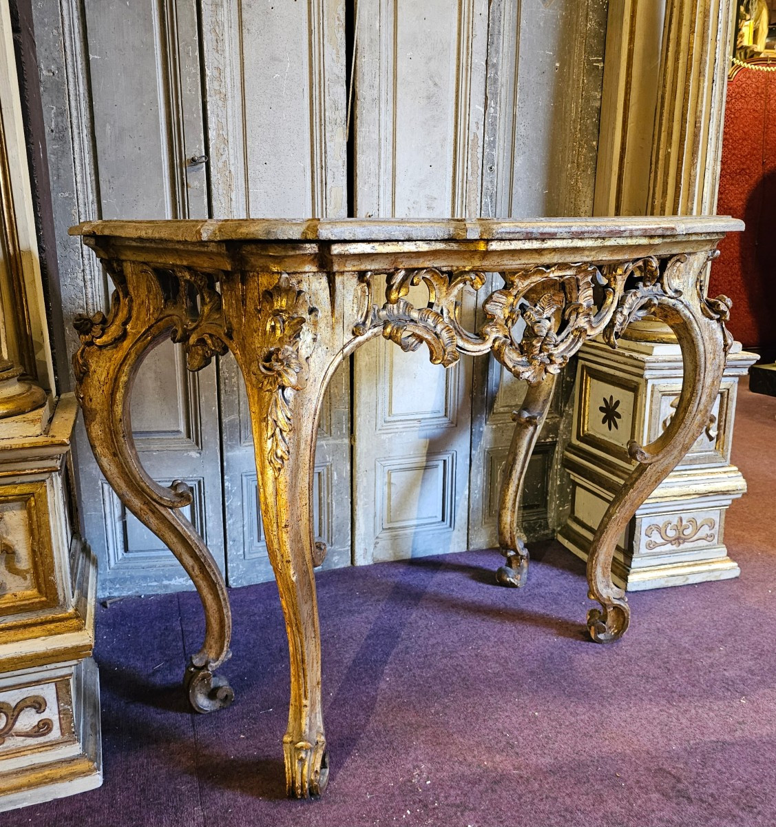 Louis XV Period Lacquered And Gilded Wooden Console-photo-3