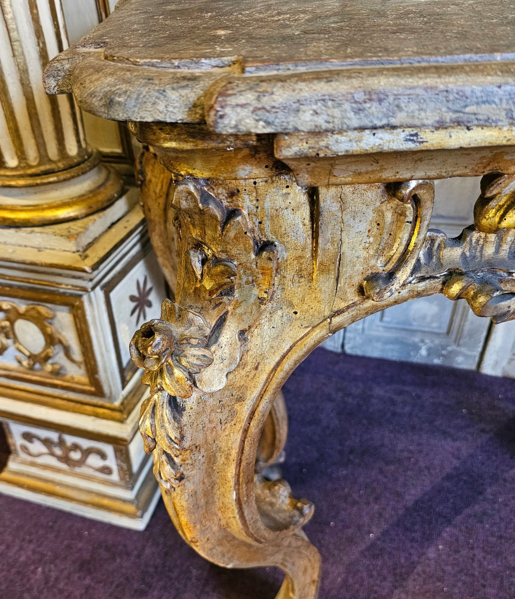 Louis XV Period Lacquered And Gilded Wooden Console-photo-4
