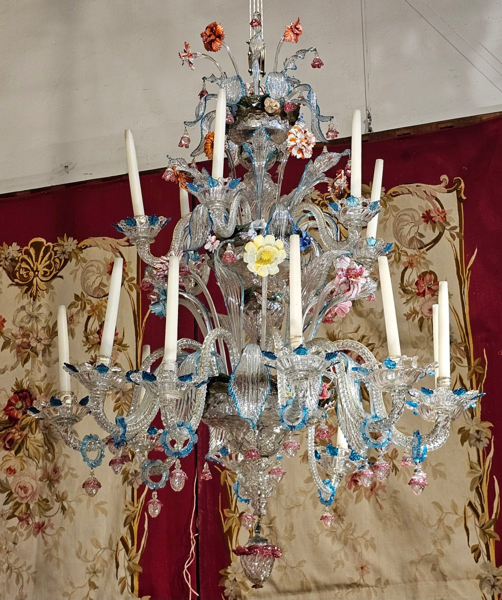 Important Lustre en Verre Polychrome Fin du XIXème Siècle-photo-4