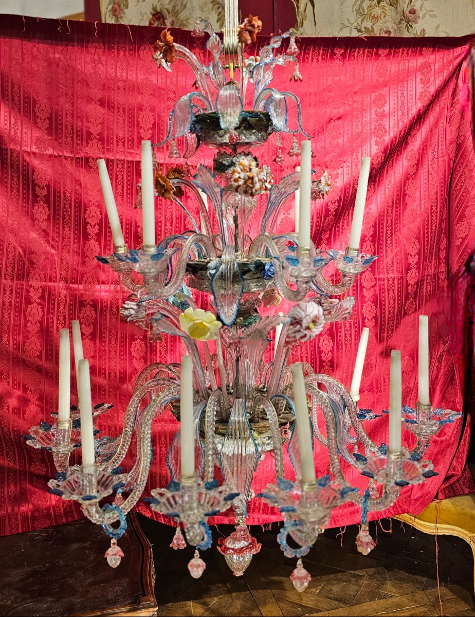 Important Lustre en Verre Polychrome Fin du XIXème Siècle