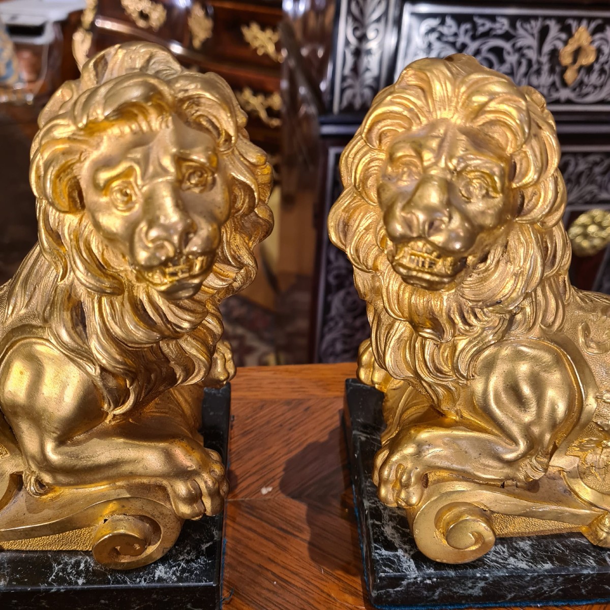 Pair Of Reclining Lions Louis XV Period-photo-2