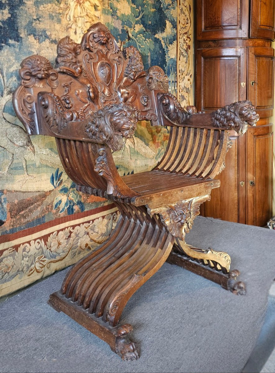 Paire de Larges Fauteuils Curule XIXème Siècle-photo-2