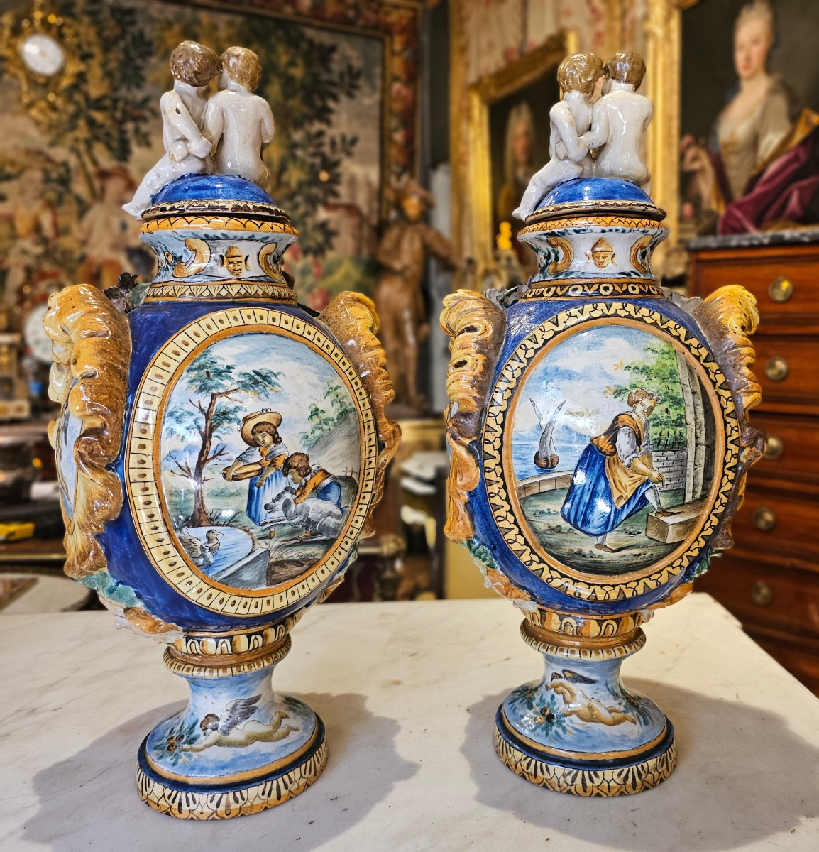 Pair Of Covered Pedestal Vases About 1850-photo-2