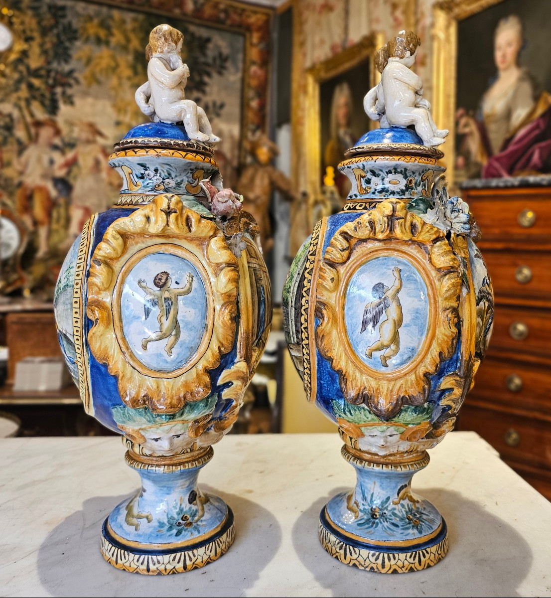 Pair Of Covered Pedestal Vases About 1850-photo-2