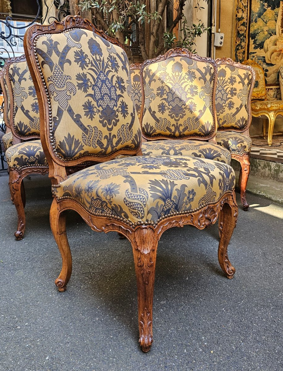 Suite Of Six Flat-back Chairs Louis XV Period-photo-3