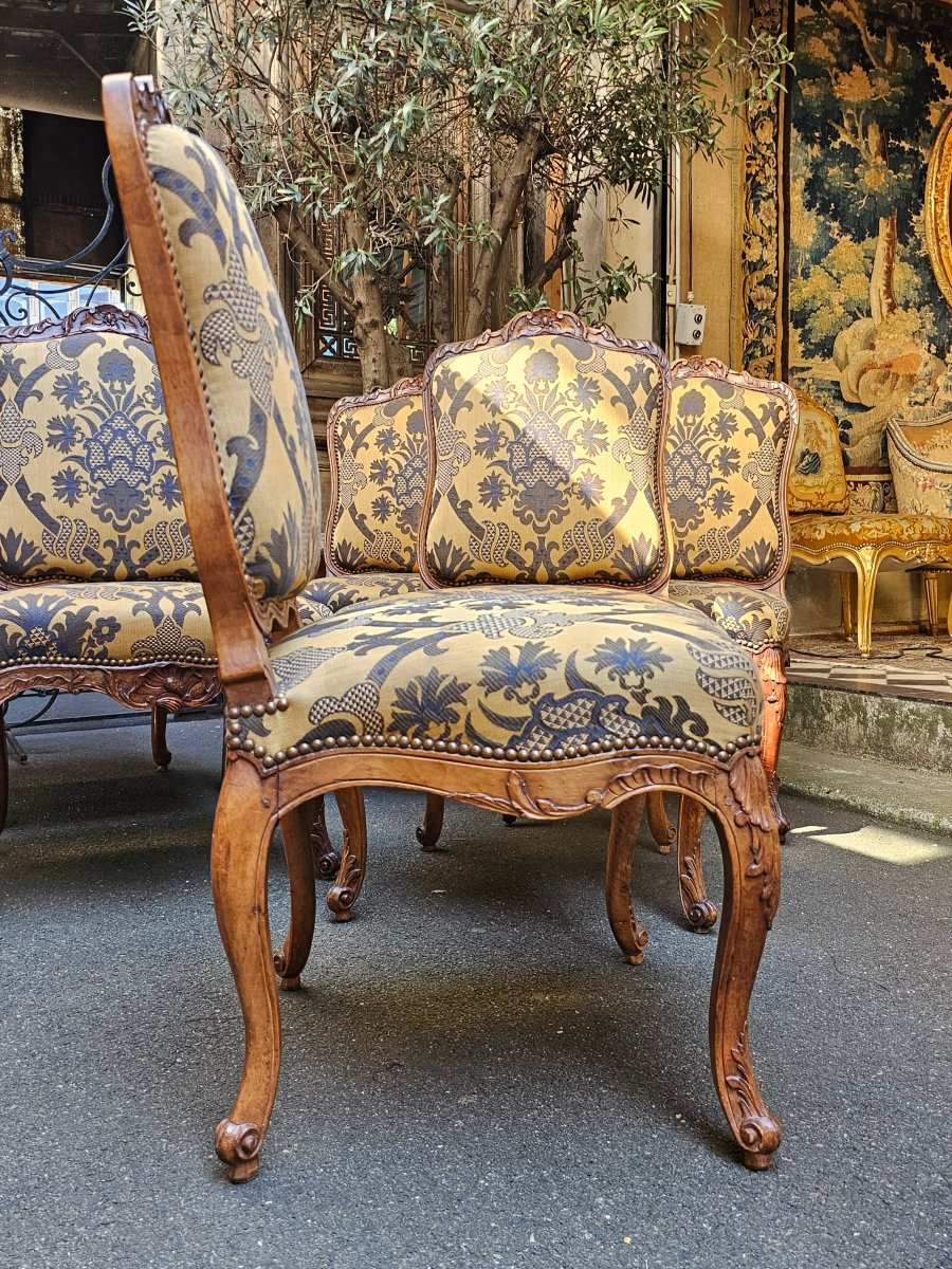 Suite Of Six Flat-back Chairs Louis XV Period-photo-1