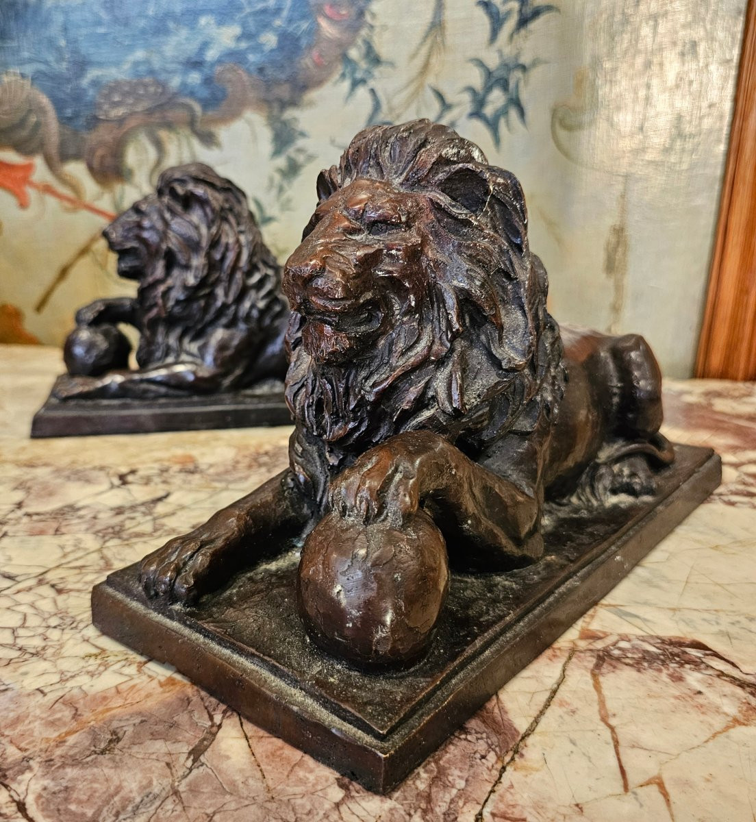 Paire de Lions en Bronze Epoque Empire-photo-2