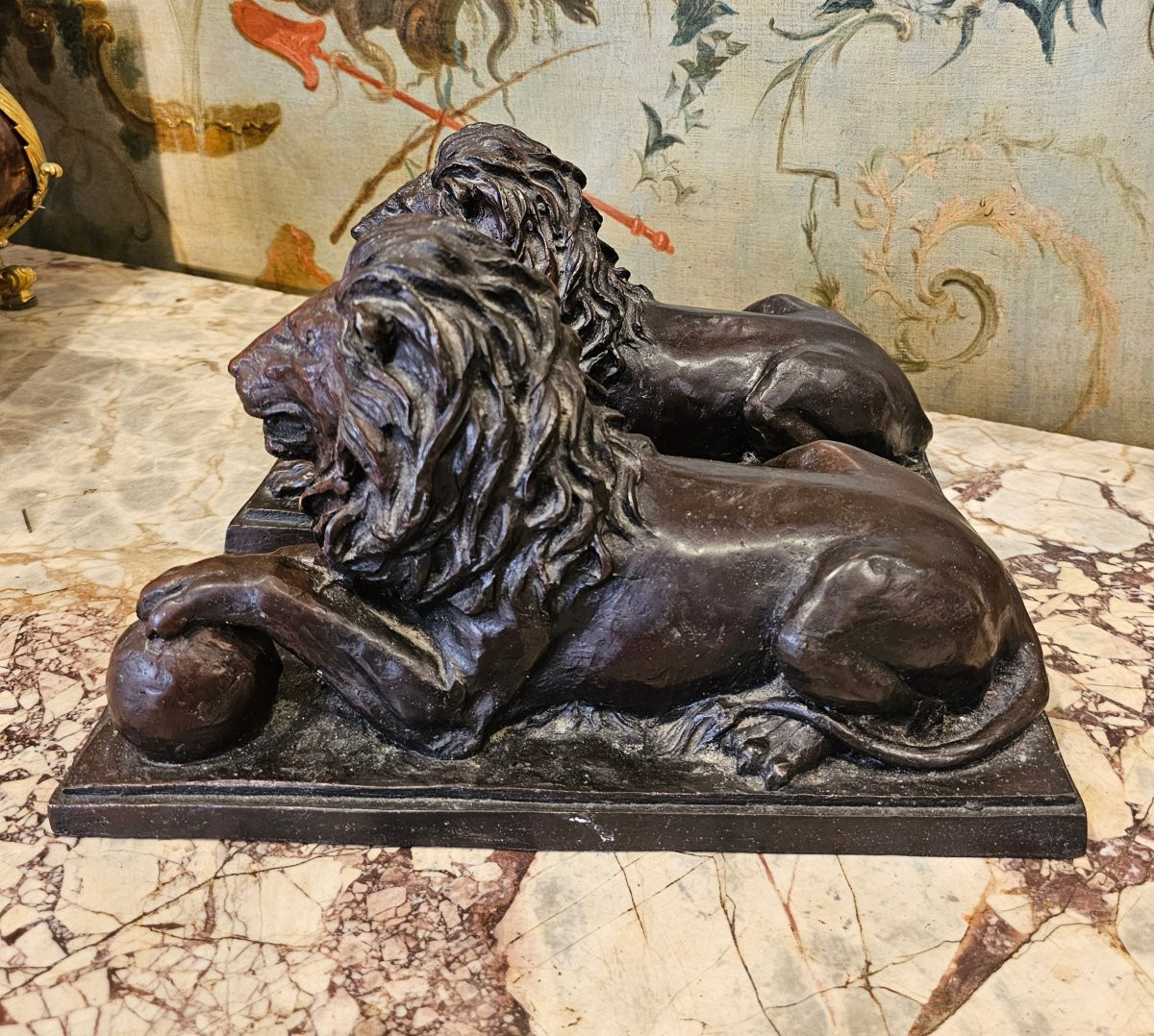 Paire de Lions en Bronze Epoque Empire-photo-3