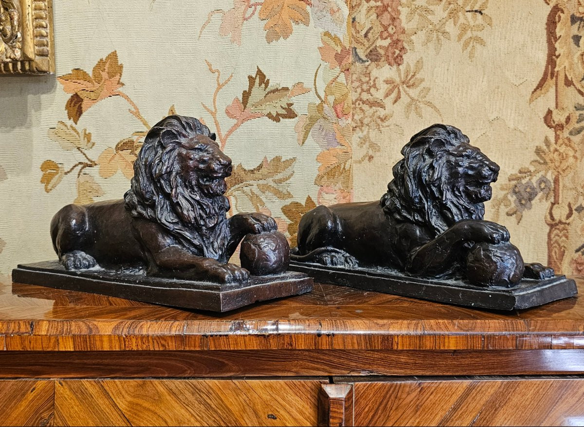 Paire de Lions en Bronze Epoque Empire-photo-5