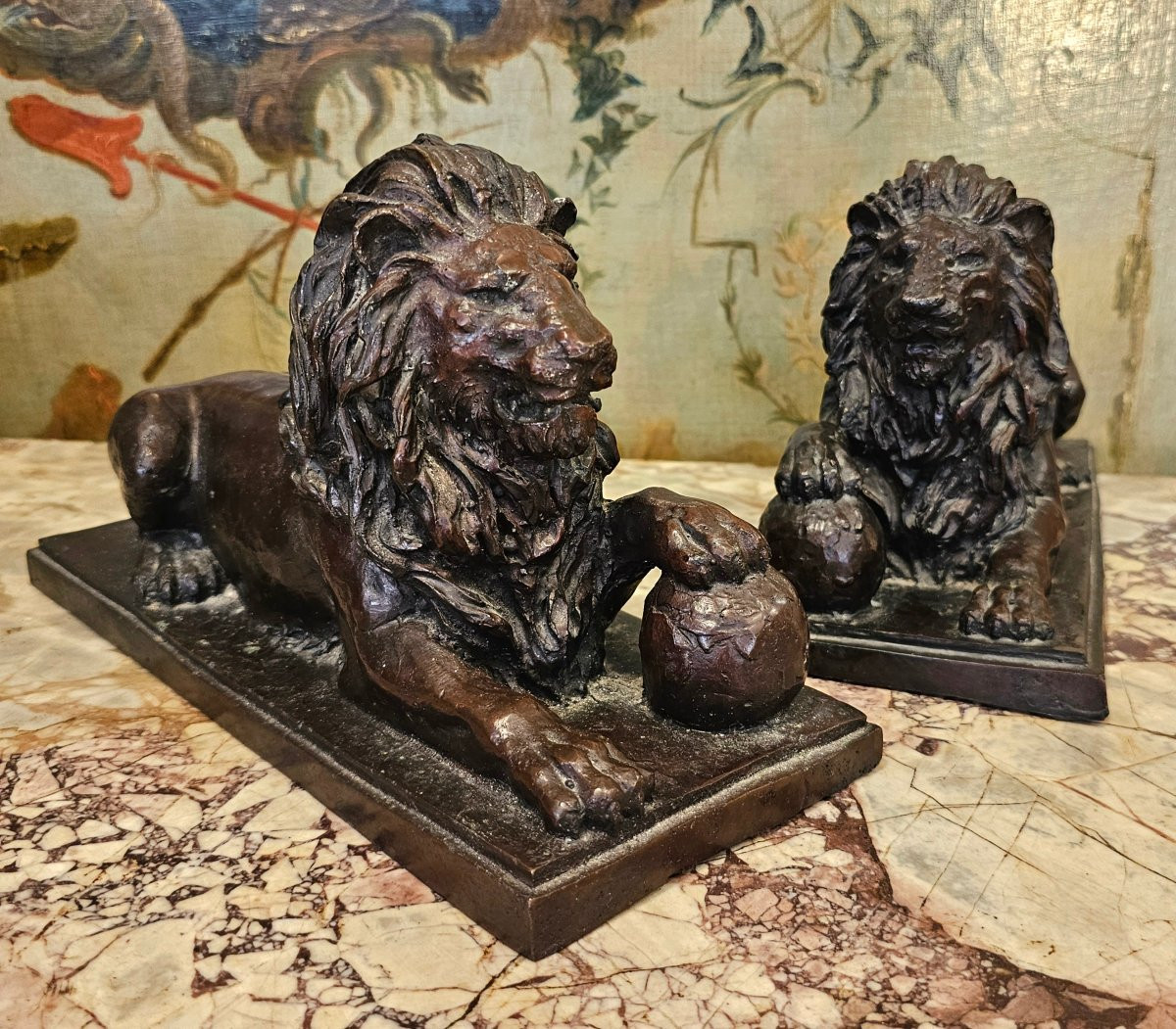 Paire de Lions en Bronze Epoque Empire-photo-6