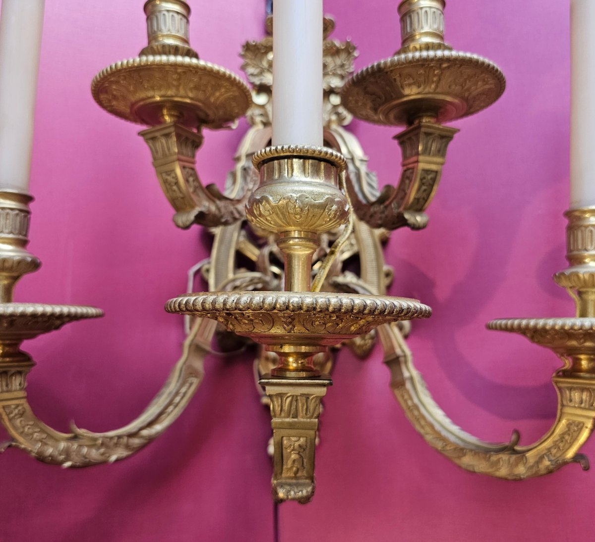 Pair Of Regence-style Gilded Bronze Wall Lights-photo-4