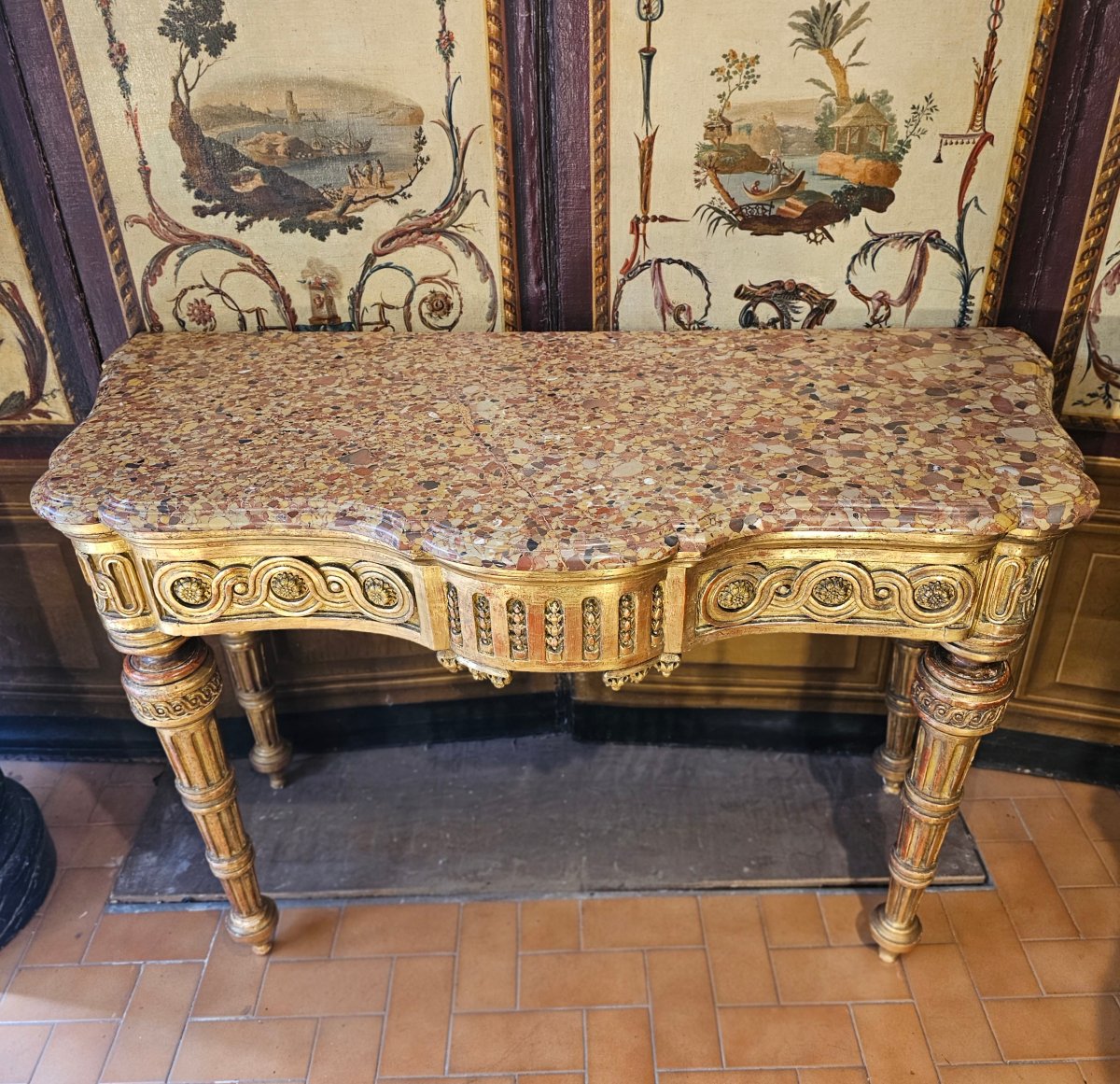 Gilded Wood Console Louis XVI Period-photo-4