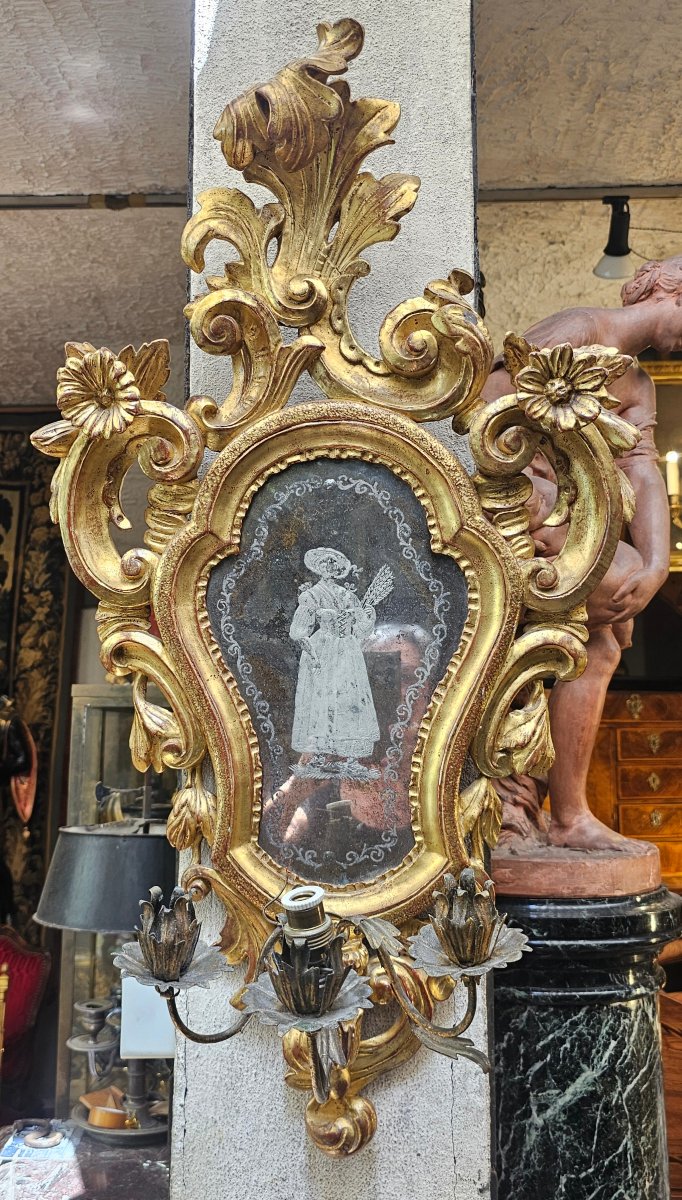 Pair Of Gilded Wooden Mirrors, Early 19th Century-photo-3