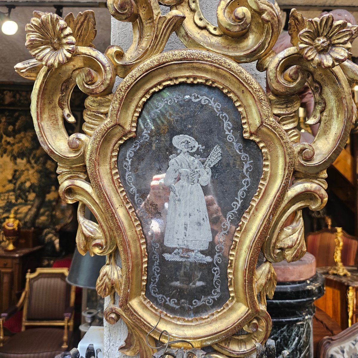Pair Of Gilded Wooden Mirrors, Early 19th Century-photo-4
