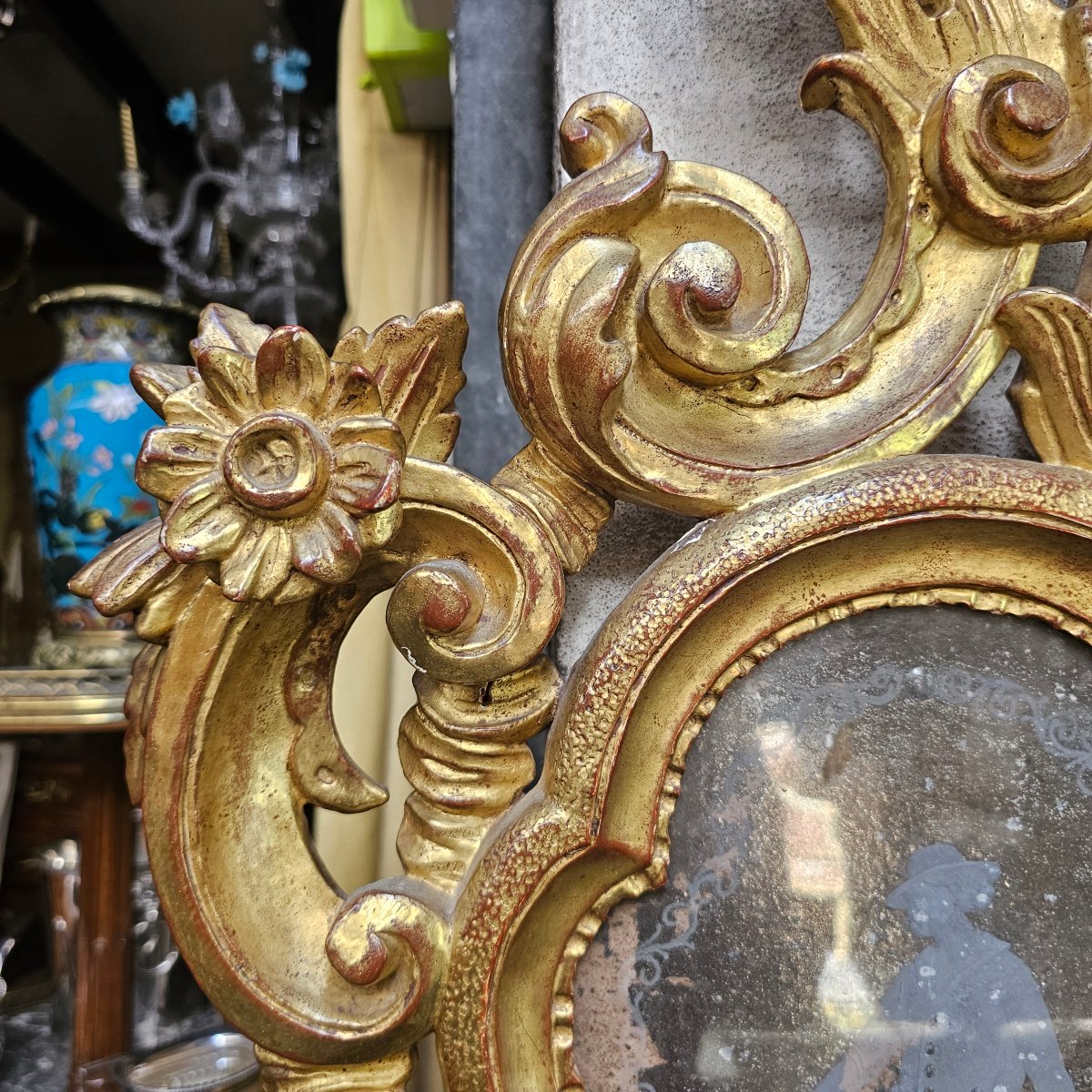 Pair Of Gilded Wooden Mirrors, Early 19th Century-photo-2