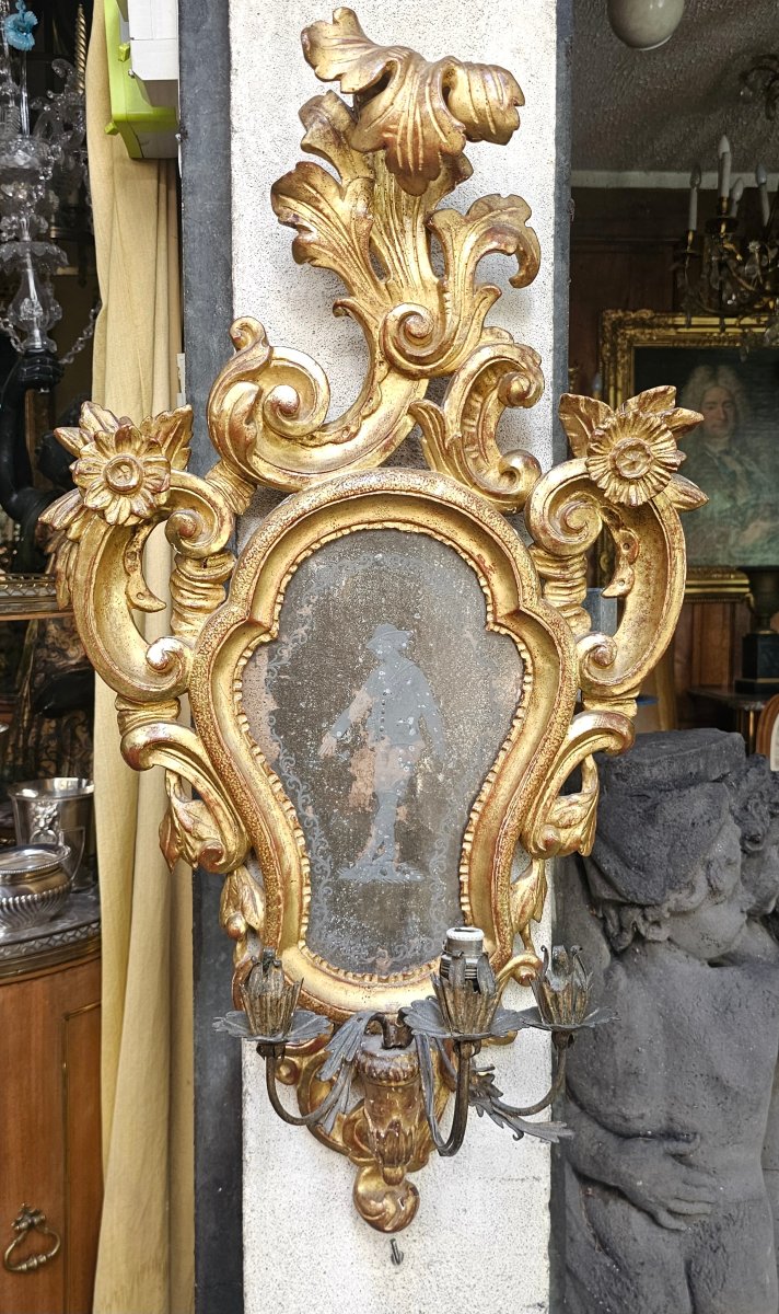 Pair Of Gilded Wooden Mirrors, Early 19th Century-photo-3