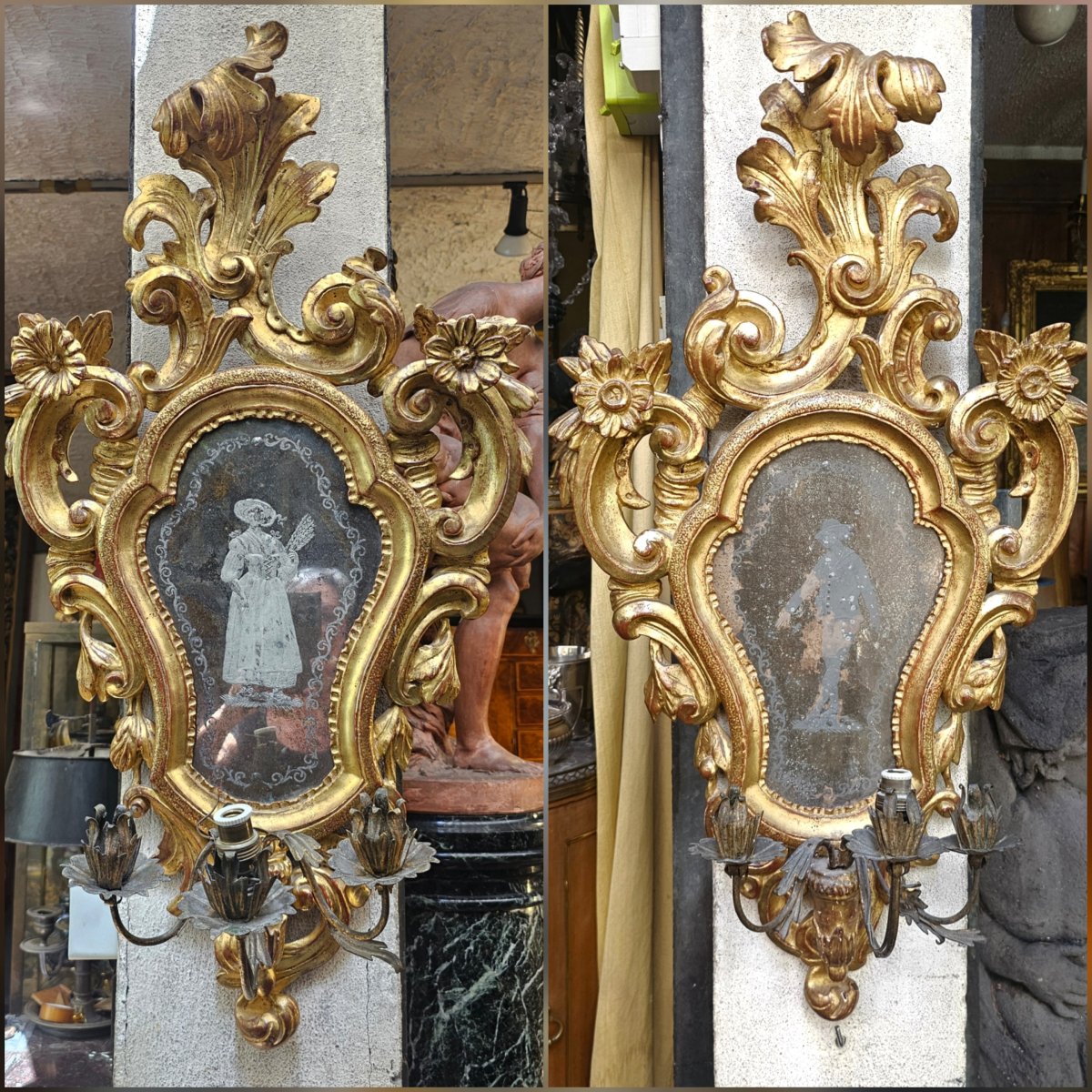 Pair Of Gilded Wooden Mirrors, Early 19th Century
