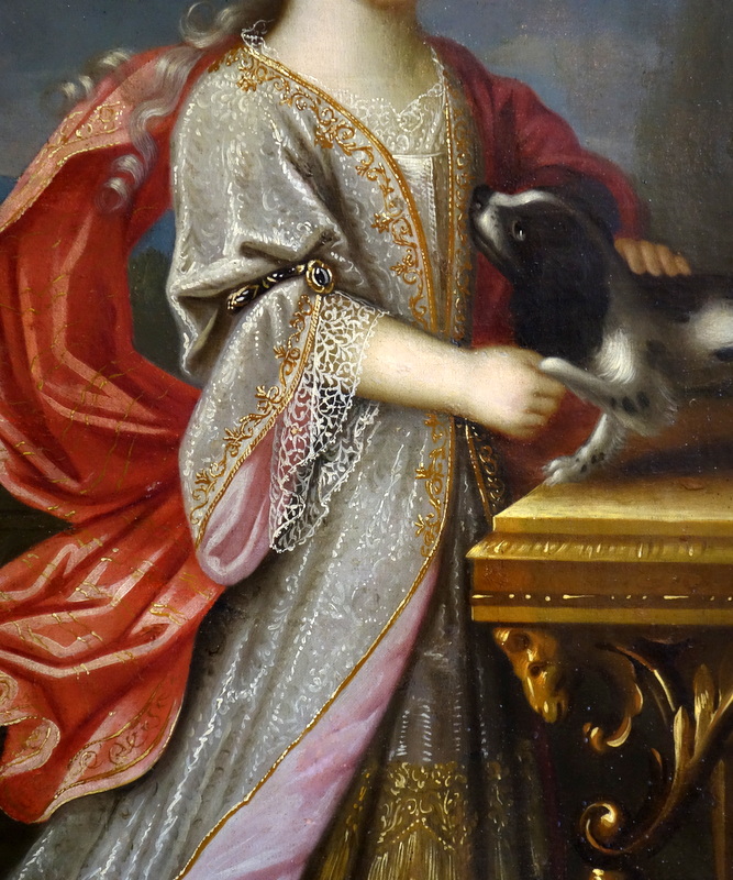 Portrait d'Une Petite Fille Et Son Chien Epoque XVIIème Siècle-photo-3