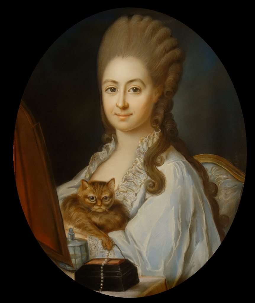 Pastel d'Une Jeune Femme Et Son Chat Epoque Louis XVI-photo-2
