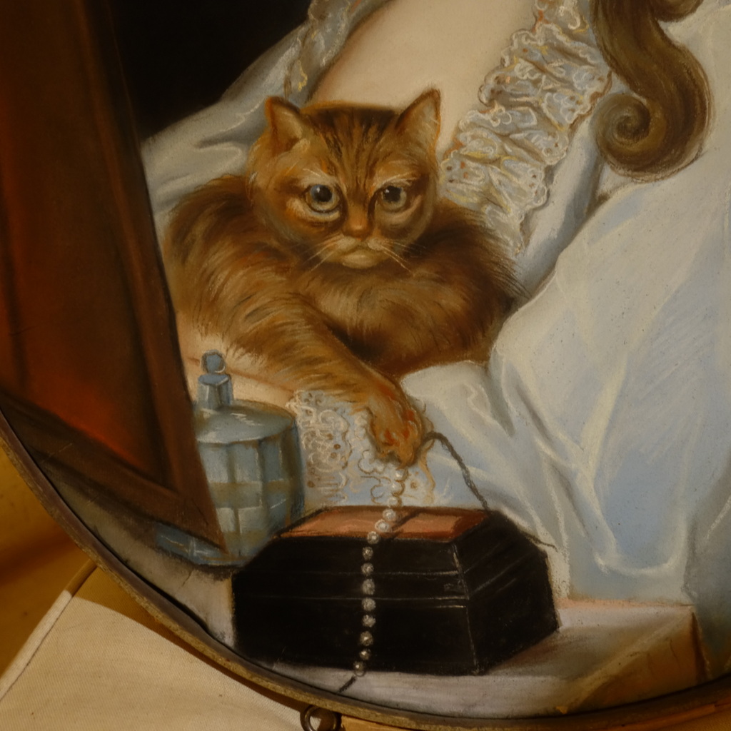 Pastel d'Une Jeune Femme Et Son Chat Epoque Louis XVI-photo-4